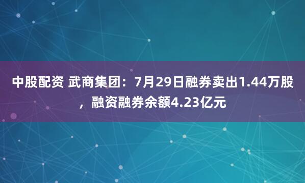 中股配资 武商集团：7月29日融券卖出1.44万股，融资融券余额4.23亿元
