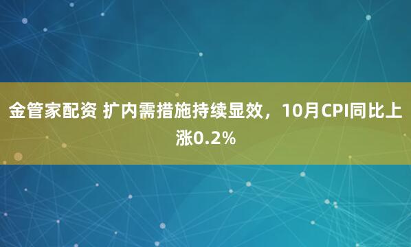 金管家配资 扩内需措施持续显效，10月CPI同比上涨0.2%